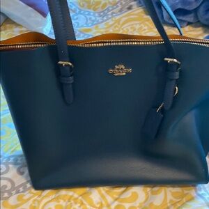 Coach Navy Blue/Tealish Leather Tote Bag